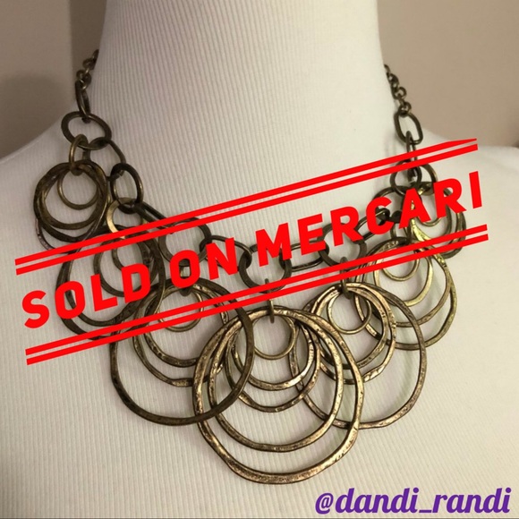 None Jewelry - Unique Nested Circles Gold Tone Statement Necklace